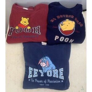 Vtg Disney Store Winnie The Pooh & Eeyore Fleece Sweatshirt Adult Size Large 3pc